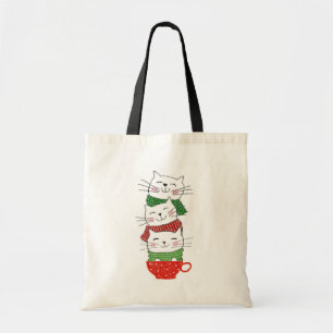 Bolso De Tela Bellas Tres Bufandas De Fiesta De Gatos Apilados D