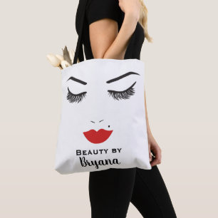 Bolso De Tela Belleza Maquillaje Cara Pestañas y Labios Rojos Sa