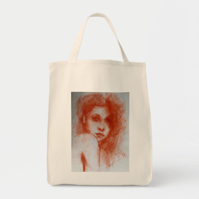 Bolso De Tela BELLEZA ROMÁNTICA / Retrato femenino en Sepia Brow (Frente)