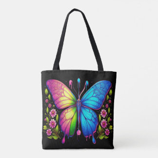 Bolso De Tela Belleza simétrica: mariposa rosa y azul con
