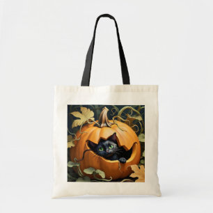 Bolso De Tela Bello gato negro en calabaza