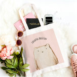 Bolso De Tela Bello Moderno Pastel Oso Rosa Con Nombre<br><div class="desc">Bello Moderno Pastel Oso Rosa Con Nombre</div>