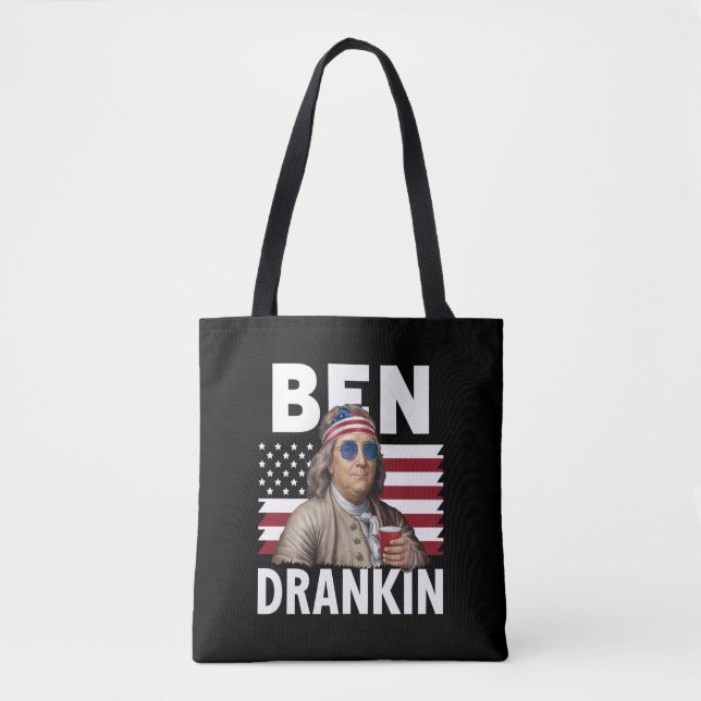 Bolso De Tela Ben Drankin Cerveza 4 de julio de bandera vintage  (Anverso)