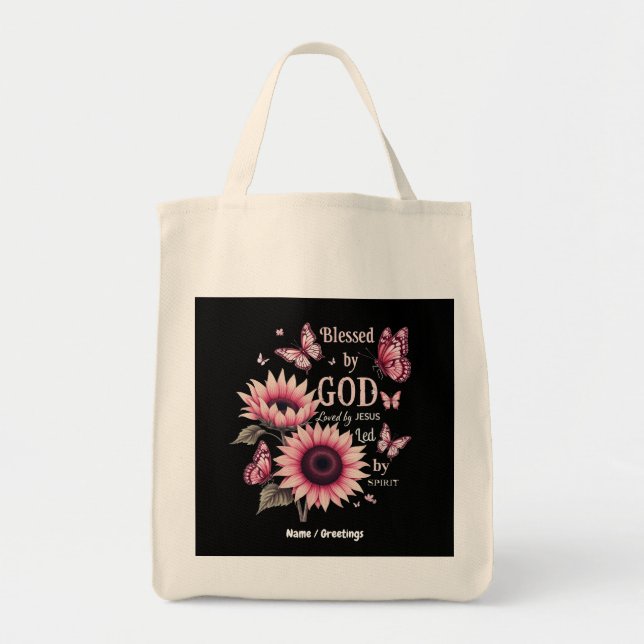 Bolso De Tela Bendecido Por Dios Amado Por Jesús Fe Del Girasol  (Frente)