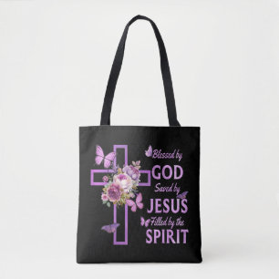Bolso De Tela Bendecido por Dios Salvado por Jesús Cruz Floral P
