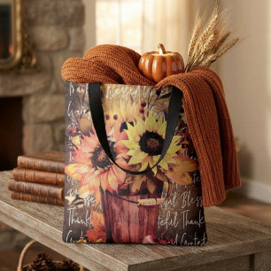 Bolso De Tela Bendiciones de girasol Gratitud Día de Acción de G