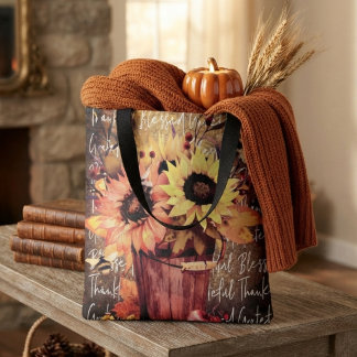 Bolso De Tela Bendiciones de girasol Gratitud Día de Acción de G