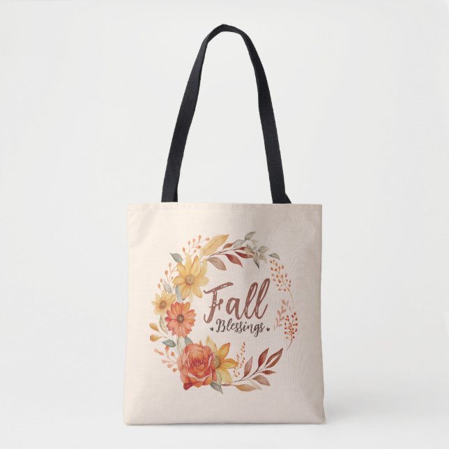 Bolso De Tela Bendiciones de otoño - Hojas de otoño y flores (Anverso)
