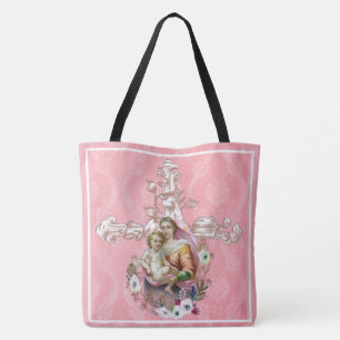 Bolso De Tela Bendita Virgen María Cruz Religiosa Jesús