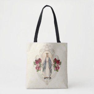 Bolso De Tela Bendita Virgen María Rosas Religiosa Católica