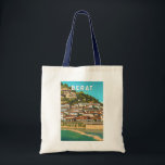 Bolso De Tela Berat Albania Viajes de arte<br><div class="desc">Diseño de viaje vectorial retro de Berat. Berat es una ciudad en el río Osum, en el centro de Albania. Es conocida por sus casas blancas otomanas.</div>