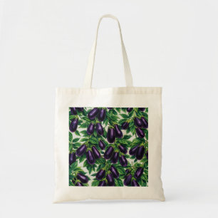 Bolso De Tela Berenjena Púrpura Patrón Botánico de Jardín de Ver