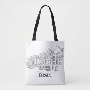 Bolso De Tela Bergen Noruega Bella Línea Streetscape Dibujo