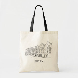 Bolso De Tela Bergen Noruega Streetscape Beautiful Line Drawing