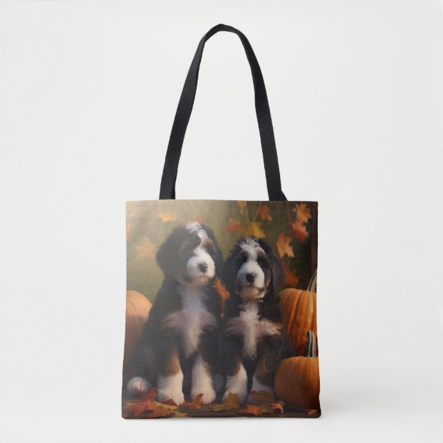 Bolso De Tela Bernedoodle Puppy Autumn Delight Pumpkin (Anverso)