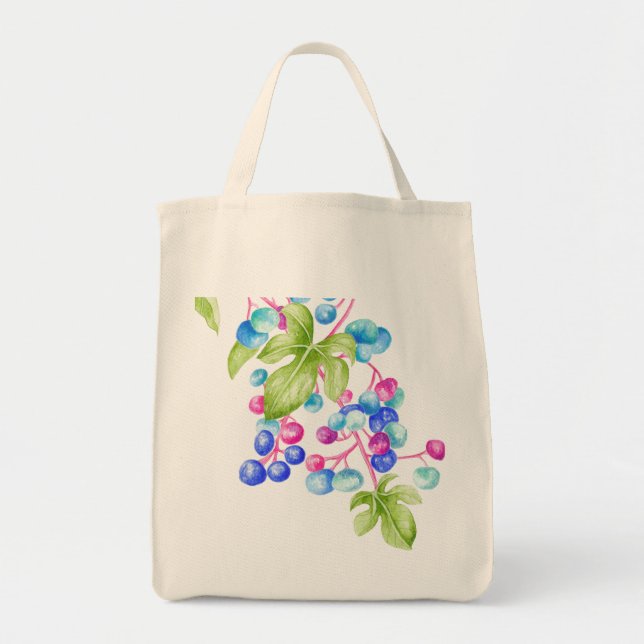 Bolso De Tela Berries de porcelana en un Tote de compras (Frente)