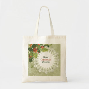 Bolso De Tela Berries rojas de la guirnalda verde - Navidades