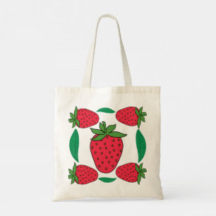 Bolso De Tela Berry Bloom – Tote Simétrico de Fresa y Hoja