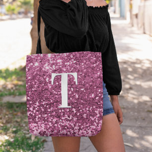 Bolso De Tela Berry Pink Faux Purpurina Bokeh Sparkles Monograma
