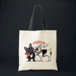 Bolso De Tela Beso de Bulldog francés<br><div class="desc">Un diseño muy agradable para los amantes de la francesa y de San Valentín. El Bulldog francés blanco y negro le da a un francés negro un gran beso descuidado en esta tinta original y ilustracion de lápiz de Andie de Off-Leash Art. Para cambiar el color de fondo, haga clic...</div>