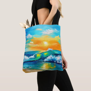 Bolso De Tela Beso del océano: Olas de atardecer
