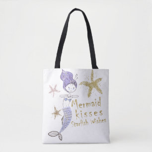 Bolso De Tela Besos de Estrella de Mar Deseos de Sirena Brillo d
