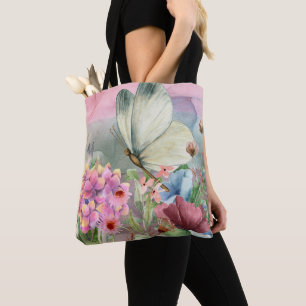 Bolso De Tela Besos de mariposa coloridos entre flores silvestre