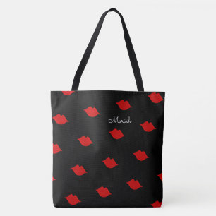 Bolso De Tela besos rojos con tu nombre en negro