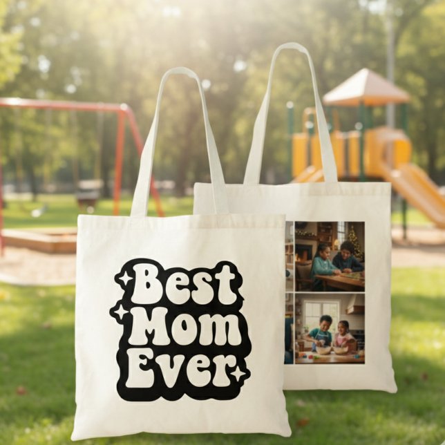 Bolso De Tela Best Mom Ever Retro Groovy 4 Photo Collage (Subido por el creador)