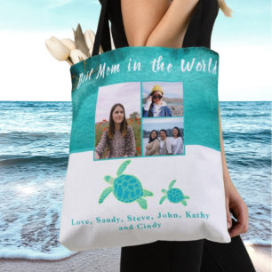 Bolso De Tela Best Mother 3 Photo Turquoise Teal Sea Turtles Tot