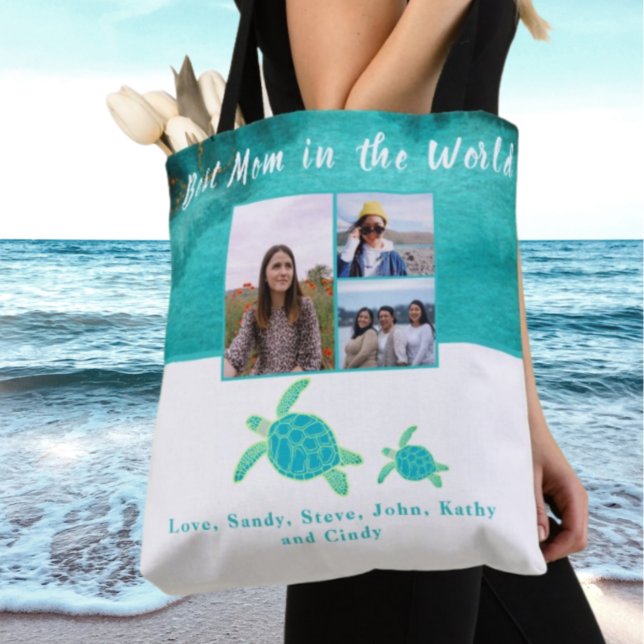 Bolso De Tela Best Mother 3 Photo Turquoise Teal Sea Turtles Tot (Subido por el creador)