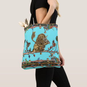 Bolso De Tela BESTIARIO MEDIEVAL HACIENDO azul de león violinist