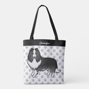 Bolso De Tela Bi-Black Shetland Sheepdog Cartog Dog & Name