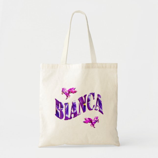 Bolso De Tela Bianca, nombre de niña hecho con pensamientos (Frente)