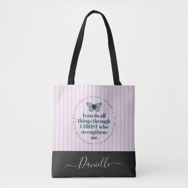 Bolso De Tela Biblia Cubierta Verse Mariposa Banda Rosa Nombre (Anverso)