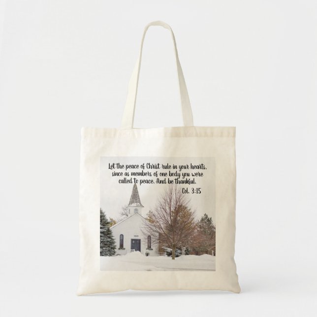 Bolso De Tela Biblia de nieve en invierno de la iglesia versus f (Frente)
