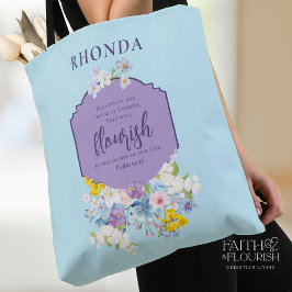 Bolso De Tela Biblia floral acuarela verso azul personalizado