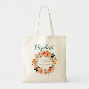 Bolso De Tela Biblia floral personalizada Verse Tote