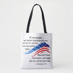 Bolso De Tela Biblia Verse 2 Crónicas 7:14, Bandera de los Estad