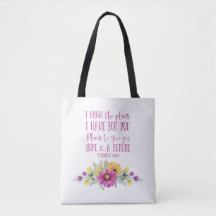 Bolso De Tela Bíblica cristiana verso acuarela floral