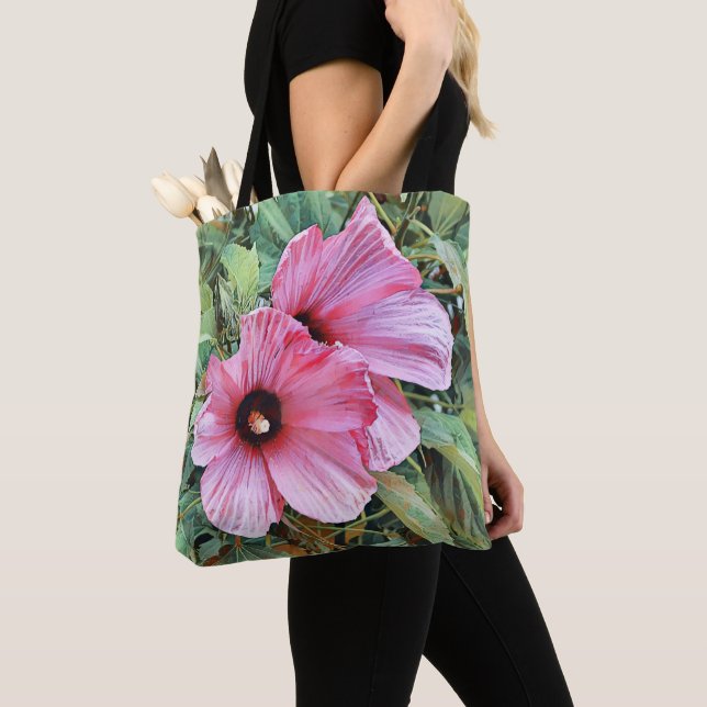 Bolso De Tela Bíblica de flores tropicales hibiscus versus Tote (Detalle)