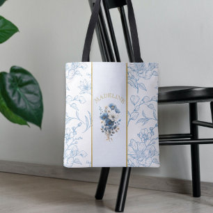 Bolso De Tela Bíblica floral blanca azul moderna versus nombre p