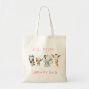 Bolso De Tela Biblioteca de animales de chicas rosados Florales