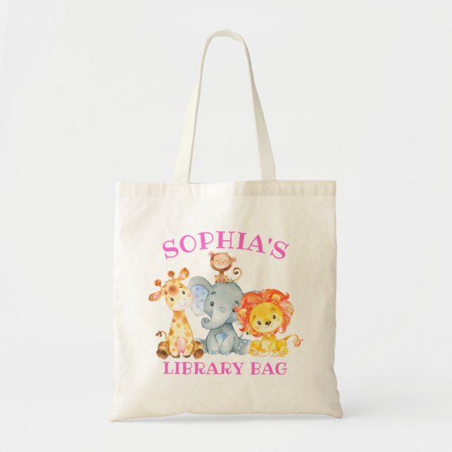 Bolso De Tela Biblioteca de Animales Safari de la Selva Infantil (Frente)