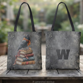 Bolso De Tela Biblioteca de Cuervo Gótico Estética Otoñal