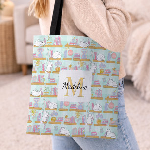 Bolso De Tela Biblioteca de gatos personalizados Libro femenino 