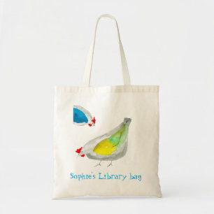 Bolso De Tela Biblioteca de pollos lindos acuarela nombre