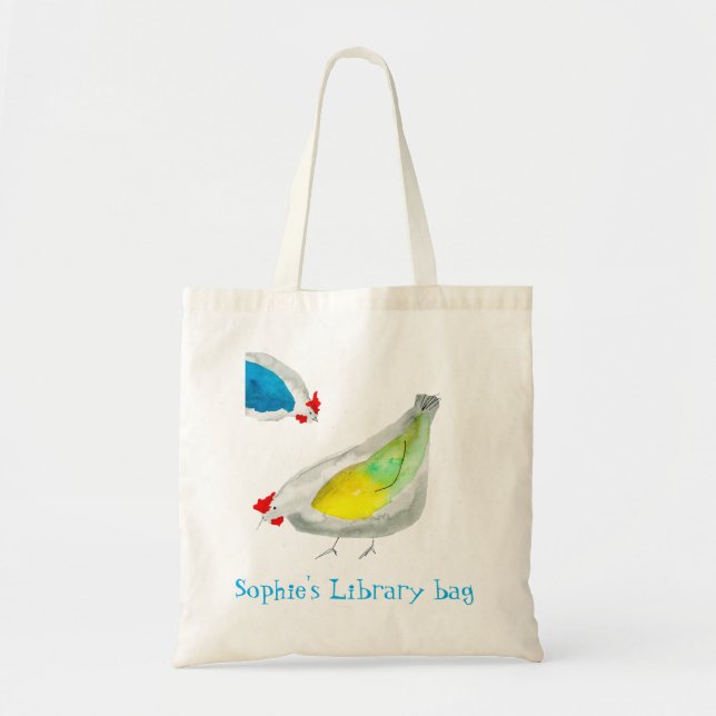 Bolso De Tela Biblioteca de pollos lindos acuarela nombre (Frente)