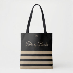 Bolso De Tela Biblioteca Tote Monograma Black and Tan Stripe