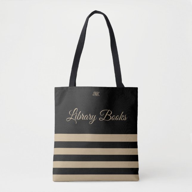Bolso De Tela Biblioteca Tote Monograma Black and Tan Stripe (Anverso)